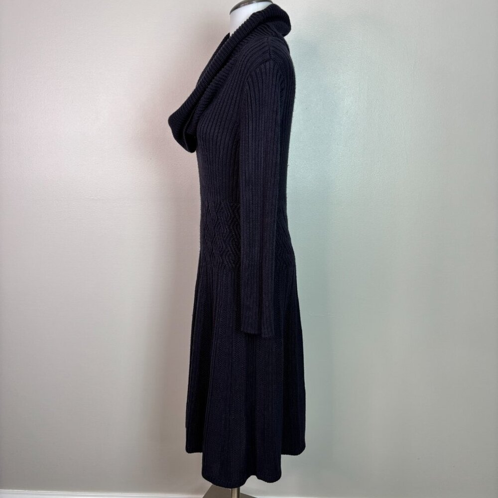 Eliza J Sweater Dress Large Navy Blue Cowl Neck Long Sleeve Fit & Flare‎ Women's - Picture 4 of 11